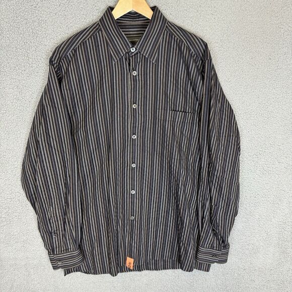 Ermenegildo Zegna Shirt Mens L Black Striped Long Sleeve Button Up Cotton - Picture 1 of 7